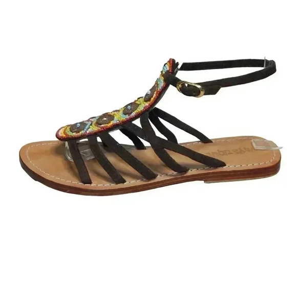 Mystique Beaded Gladiator Sandals Flats Ankle T-Strap Leather Women’s Size 7 - Picture 7 of 11